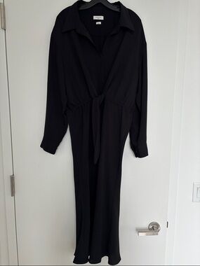Babaton (Aritzia) Black Tie-Waist Long  Dress